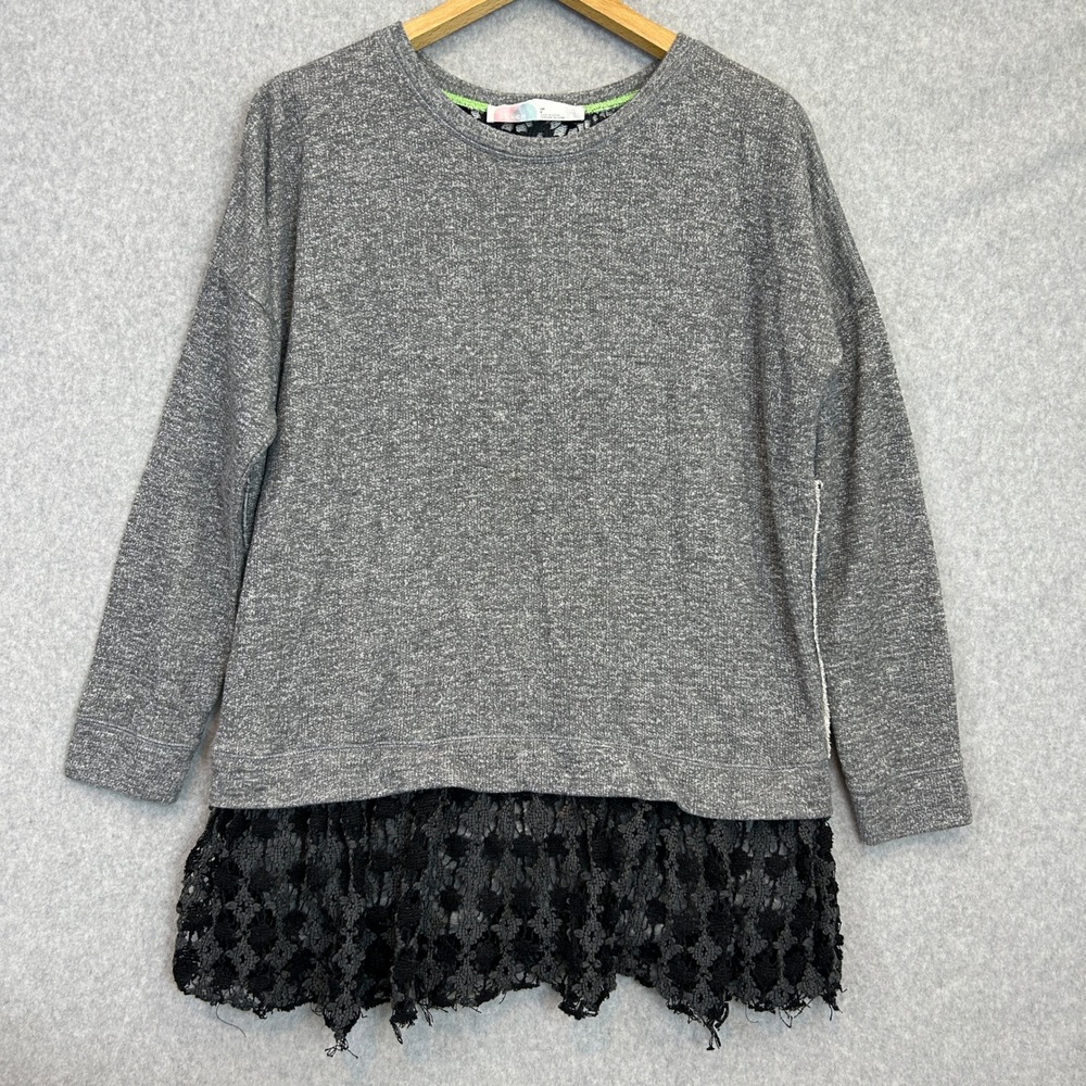 FP Beach Free People Shake It Sweatshirt Gray Lace Trim Pullover Top Size XS / S